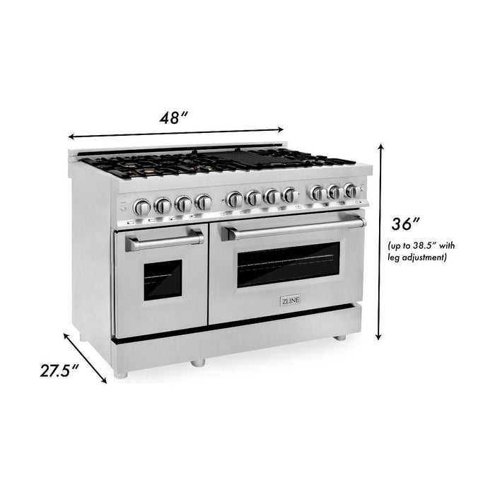 ZLINE 48 in. Professional Dual Fuel Range with Gas Burner and Electric Oven In Stainless Steel with Brass Burners RA-BR-48