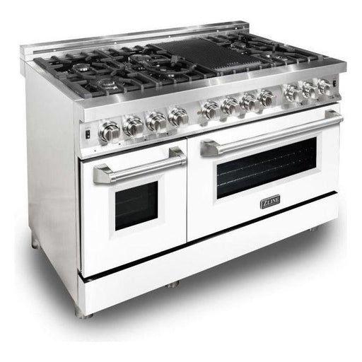 ZLINE 48 in. Professional Dual Fuel Range with Gas Burner and Electric Oven In Stainless Steel with White Matte Door RA-WM-48