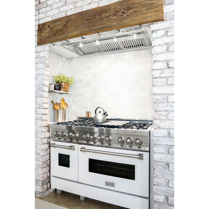 ZLINE 48 in. Professional Dual Fuel Range with Gas Burner and Electric Oven In Stainless Steel with White Matte Door RA-WM-48