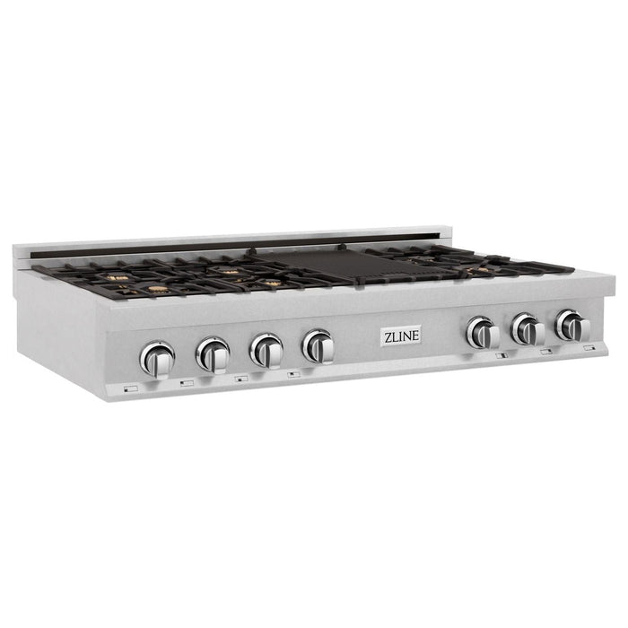 ZLINE 48 in. Rangetop in DuraSnow® Stainless Steel with 7 Gas Brass Burners, RTS-BR-48