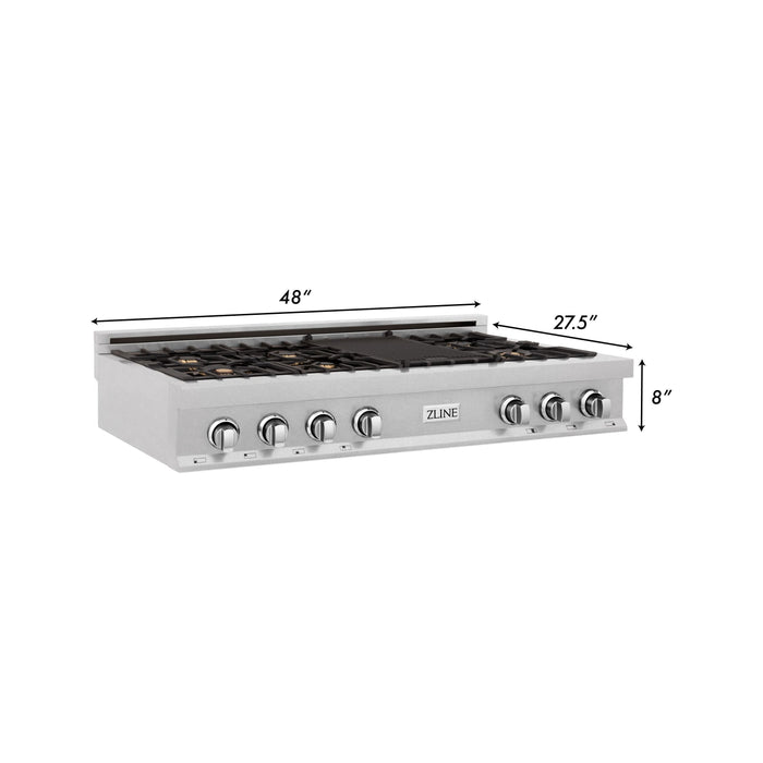 ZLINE 48 in. Rangetop in DuraSnow® Stainless Steel with 7 Gas Brass Burners, RTS-BR-48