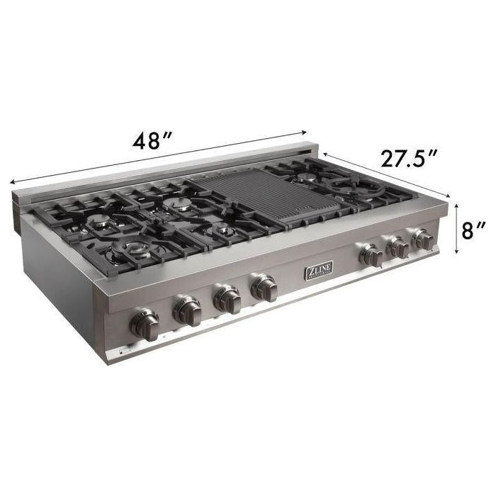 ZLINE 48 in. Rangetop In DuraSnow Stainless with 7 Gas Burners RTS-48