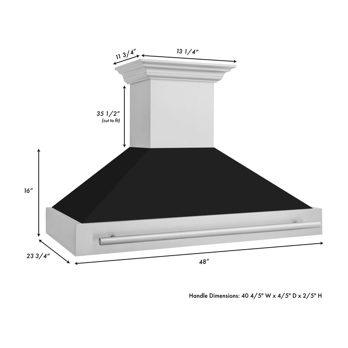 ZLINE 48 In. Stainless Steel Range Hood with Black Matte Shell and Stainless Steel Handle, 8654STX-BLM-48