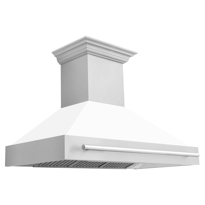 ZLINE 48 In. Stainless Steel Range Hood with White Matte Shell, 8654STX-WM-48