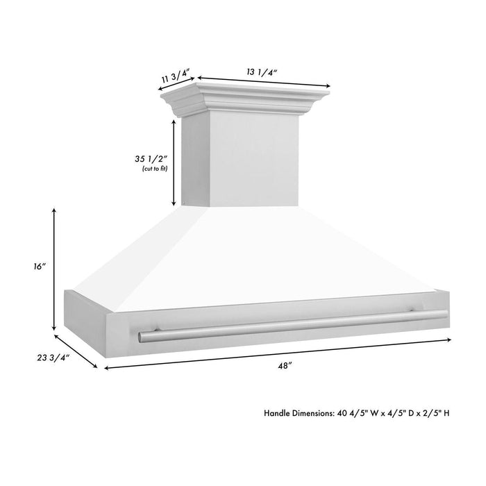 ZLINE 48 In. Stainless Steel Range Hood with White Matte Shell, 8654STX-WM-48