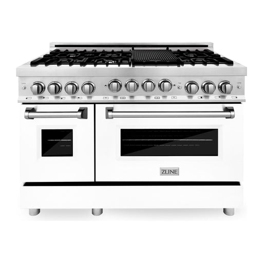 ZLINE 48 Inch 6.0 cu. ft. Gas Range in Stainless Steel and White Matte Door RG-WM-48