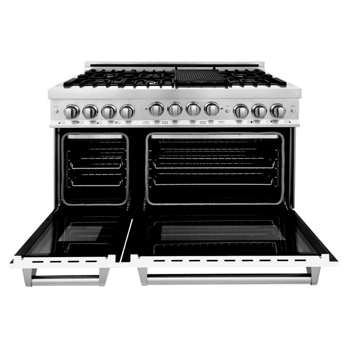 ZLINE 48 Inch 6.0 cu. ft. Gas Range in Stainless Steel and White Matte Door RG-WM-48