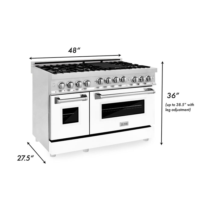 ZLINE 48 Inch 6.0 cu. ft. Gas Range in Stainless Steel and White Matte Door RG-WM-48