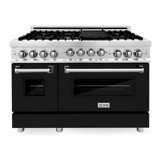 ZLINE 48 Inch 6.0 cu. ft. Range with Gas Stove and Gas Oven In Stainless Steel and Black Matte Door RG-BLM-48