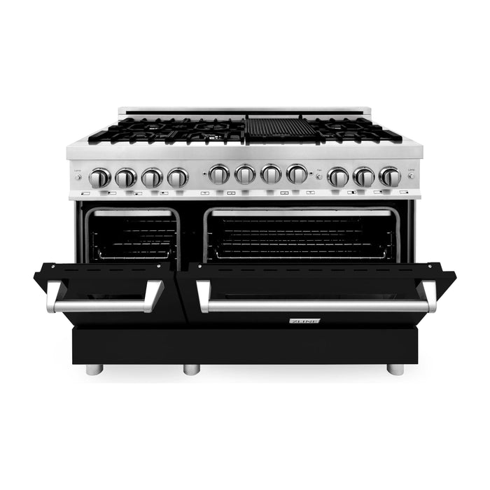 ZLINE 48 Inch 6.0 cu. ft. Range with Gas Stove and Gas Oven In Stainless Steel and Black Matte Door RG-BLM-48