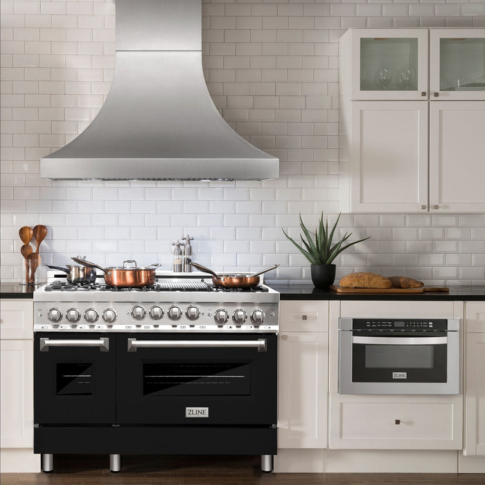 ZLINE 48 Inch 6.0 cu. ft. Range with Gas Stove and Gas Oven In Stainless Steel and Black Matte Door RG-BLM-48