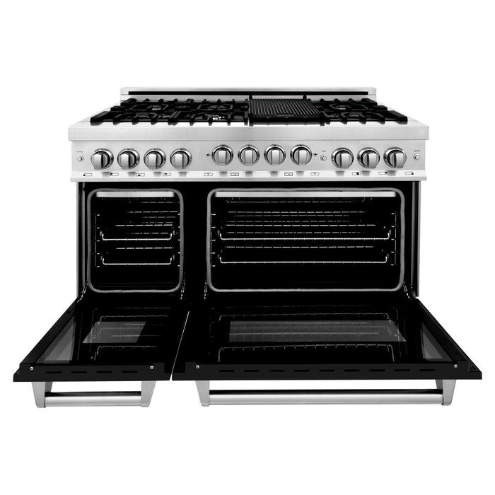 ZLINE 48 Inch 6.0 cu. ft. Range with Gas Stove and Gas Oven In Stainless Steel and Black Matte Door RG-BLM-48