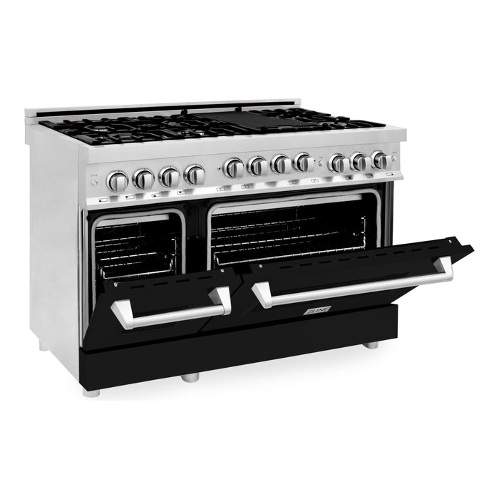 ZLINE 48 Inch 6.0 cu. ft. Range with Gas Stove and Gas Oven In Stainless Steel and Black Matte Door RG-BLM-48