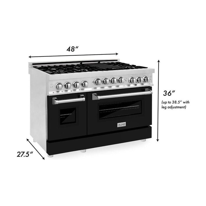 ZLINE 48 Inch 6.0 cu. ft. Range with Gas Stove and Gas Oven In Stainless Steel and Black Matte Door RG-BLM-48