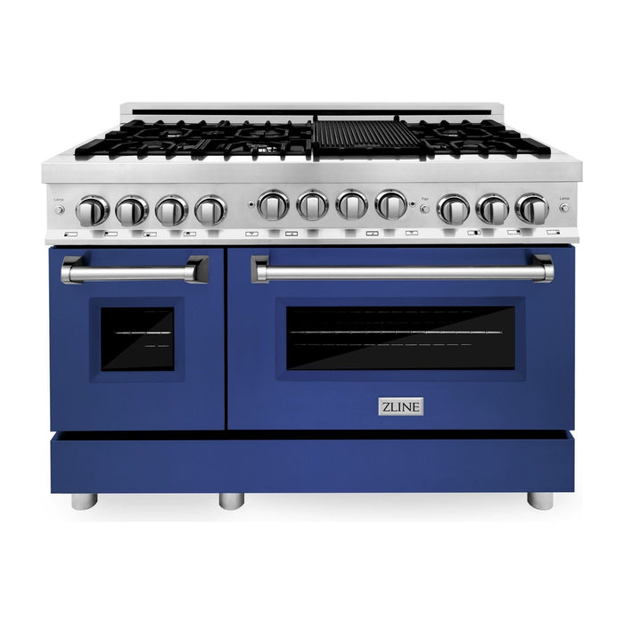 ZLINE 48 Inch 6.0 cu. ft. Range with Gas Stove and Gas Oven In Stainless Steel and Blue Matte Door RG-BM-48