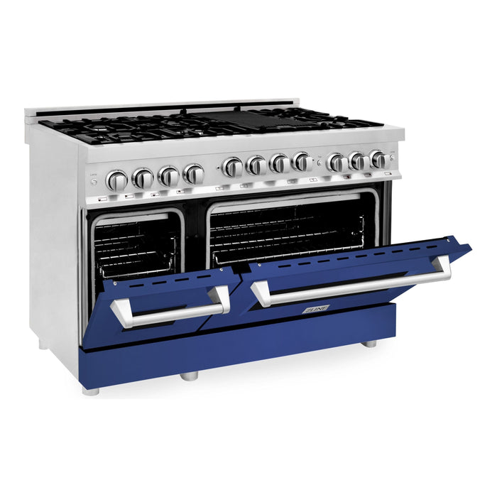 ZLINE 48 Inch 6.0 cu. ft. Range with Gas Stove and Gas Oven In Stainless Steel and Blue Matte Door RG-BM-48