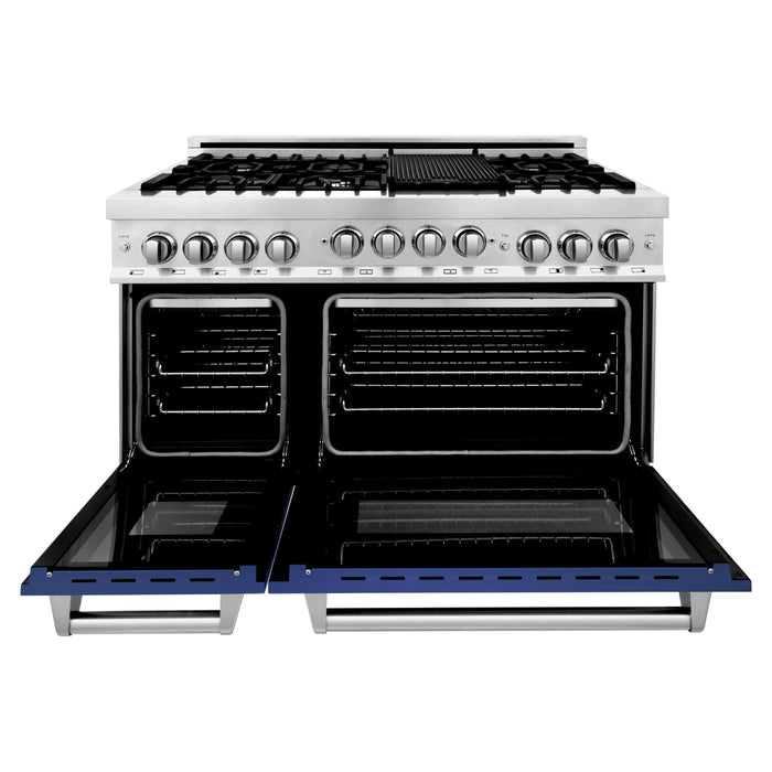 ZLINE 48 Inch 6.0 cu. ft. Range with Gas Stove and Gas Oven In Stainless Steel and Blue Matte Door RG-BM-48