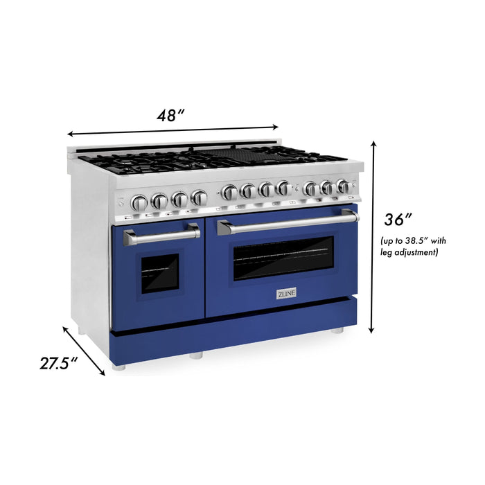 ZLINE 48 Inch 6.0 cu. ft. Range with Gas Stove and Gas Oven In Stainless Steel and Blue Matte Door RG-BM-48