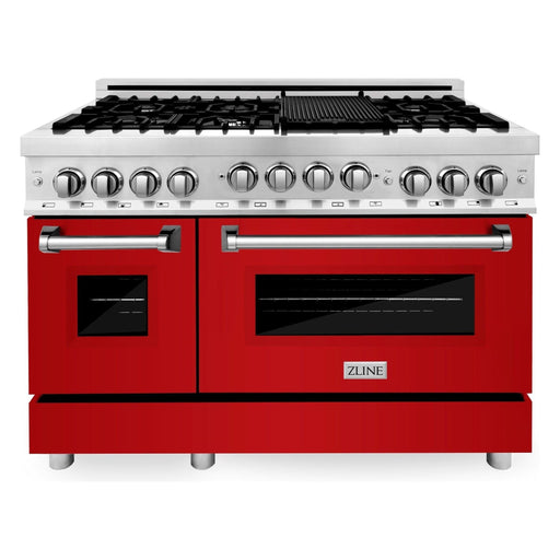 ZLINE 48 Inch 6.0 cu. ft. Range with Gas Stove and Gas Oven In Stainless Steel and Red Gloss Door RG-RG-48