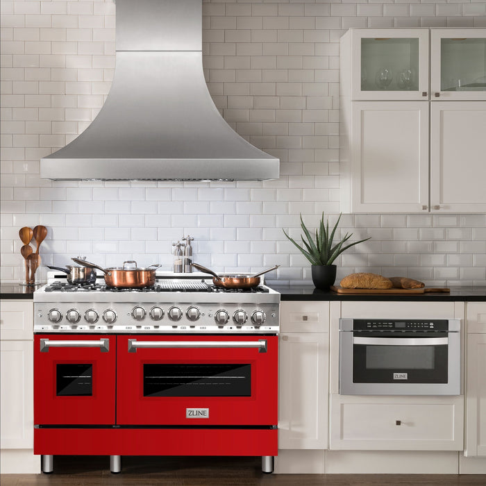 ZLINE 48 Inch 6.0 cu. ft. Range with Gas Stove and Gas Oven In Stainless Steel and Red Gloss Door RG-RG-48