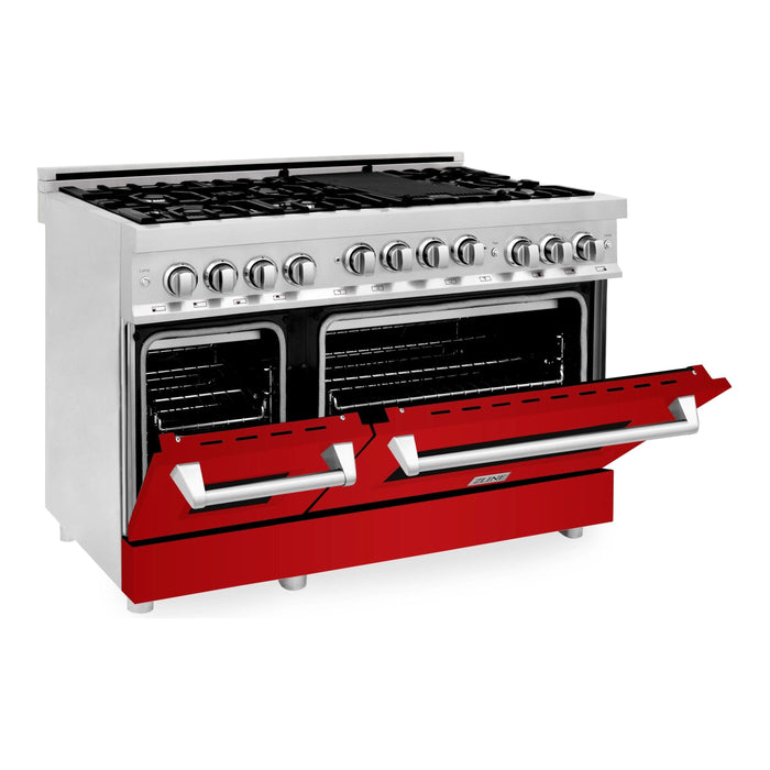 ZLINE 48 Inch 6.0 cu. ft. Range with Gas Stove and Gas Oven In Stainless Steel and Red Gloss Door RG-RG-48