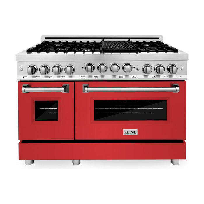 ZLINE 48 Inch 6.0 cu. ft. Range with Gas Stove and Gas Oven In Stainless Steel and Red Matte Door RG-RM-48