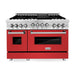 ZLINE 48 Inch 6.0 cu. ft. Range with Gas Stove and Gas Oven In Stainless Steel and Red Matte Door RG-RM-48