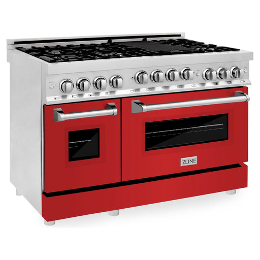 ZLINE 48 Inch 6.0 cu. ft. Range with Gas Stove and Gas Oven In Stainless Steel and Red Matte Door RG-RM-48