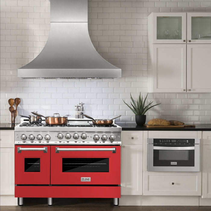 ZLINE 48 Inch 6.0 cu. ft. Range with Gas Stove and Gas Oven In Stainless Steel and Red Matte Door RG-RM-48