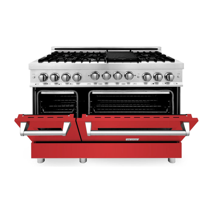 ZLINE 48 Inch 6.0 cu. ft. Range with Gas Stove and Gas Oven In Stainless Steel and Red Matte Door RG-RM-48