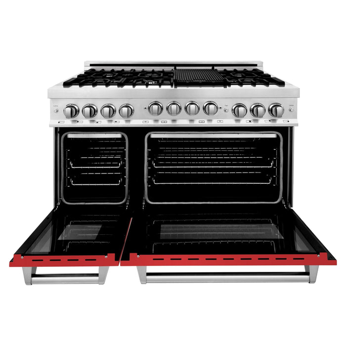 ZLINE 48 Inch 6.0 cu. ft. Range with Gas Stove and Gas Oven In Stainless Steel and Red Matte Door RG-RM-48