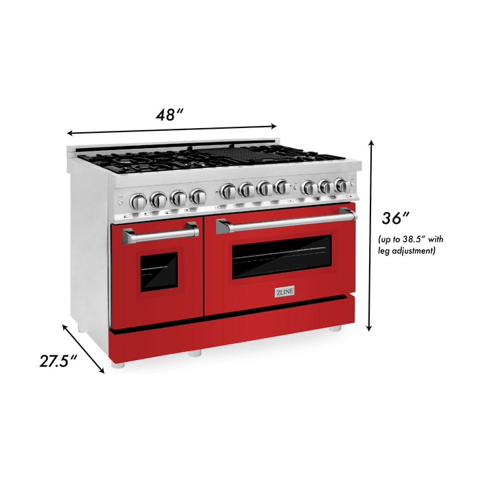 ZLINE 48 Inch 6.0 cu. ft. Range with Gas Stove and Gas Oven In Stainless Steel and Red Matte Door RG-RM-48