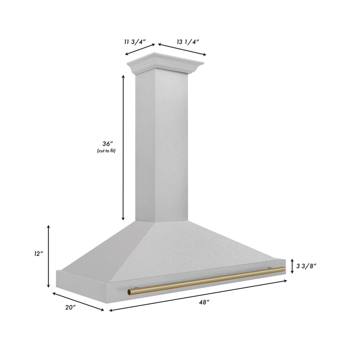 ZLINE 48 Inch Autograph Edition DuraSnow® Stainless Steel Range Hood with Champagne Bronze Handle, KB4SNZ-48-CB