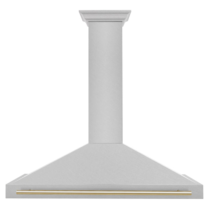 ZLINE 48 Inch Autograph Edition DuraSnow® Stainless Steel Range Hood with Gold Handle, KB4SNZ-48-G