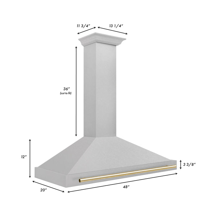 ZLINE 48 Inch Autograph Edition DuraSnow® Stainless Steel Range Hood with Gold Handle, KB4SNZ-48-G