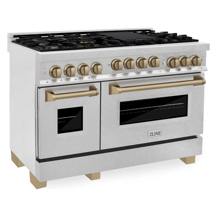 ZLINE 48 Inch Autograph Edition Gas Range in DuraSnow® Stainless Steel with Champagne Bronze Accents, RGSZ-SN-48-CB