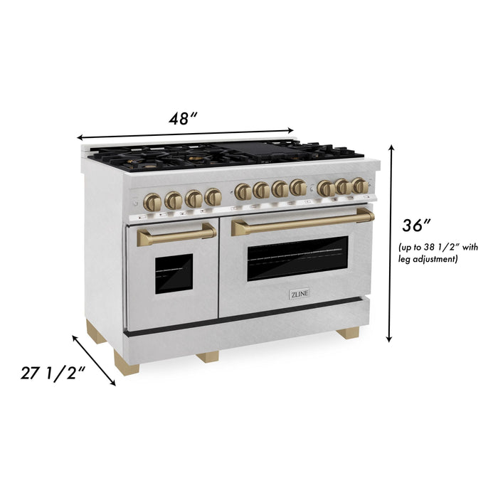 ZLINE 48 Inch Autograph Edition Gas Range in DuraSnow® Stainless Steel with Champagne Bronze Accents, RGSZ-SN-48-CB