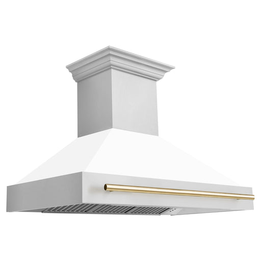 ZLINE 48 Inch Autograph Edition Range Hood with White Matte Shell and Gold Handle 8654STZ-WM48-G