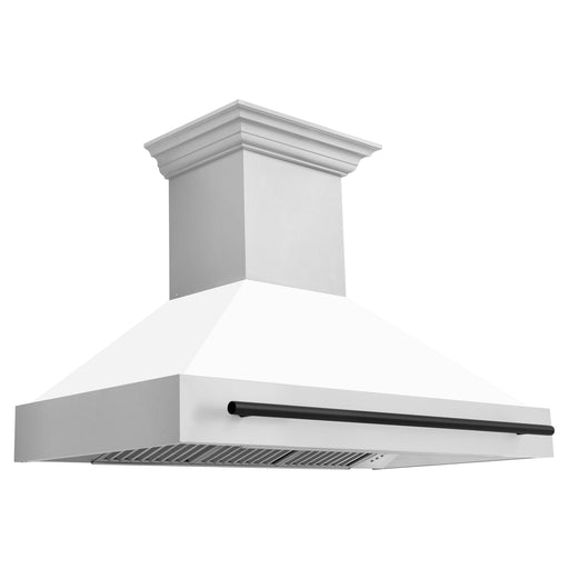 ZLINE 48 Inch Autograph Edition Range Hood with White Matte Shell and Matte Black Handle 8654STZ-WM48-MB