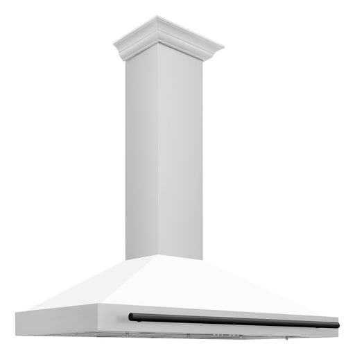 ZLINE 48 Inch Autograph Edition Stainless Steel Range Hood with a White Matte Shell and Matte Black Handle, KB4STZ-WM48-MB