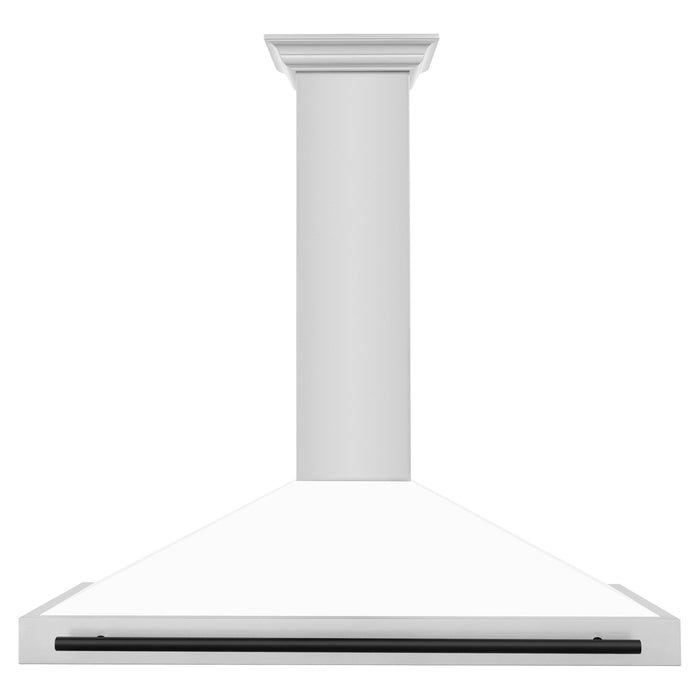 ZLINE 48 Inch Autograph Edition Stainless Steel Range Hood with a White Matte Shell and Matte Black Handle, KB4STZ-WM48-MB