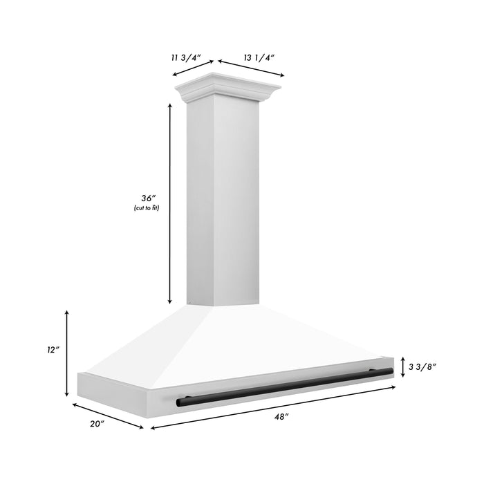 ZLINE 48 Inch Autograph Edition Stainless Steel Range Hood with a White Matte Shell and Matte Black Handle, KB4STZ-WM48-MB