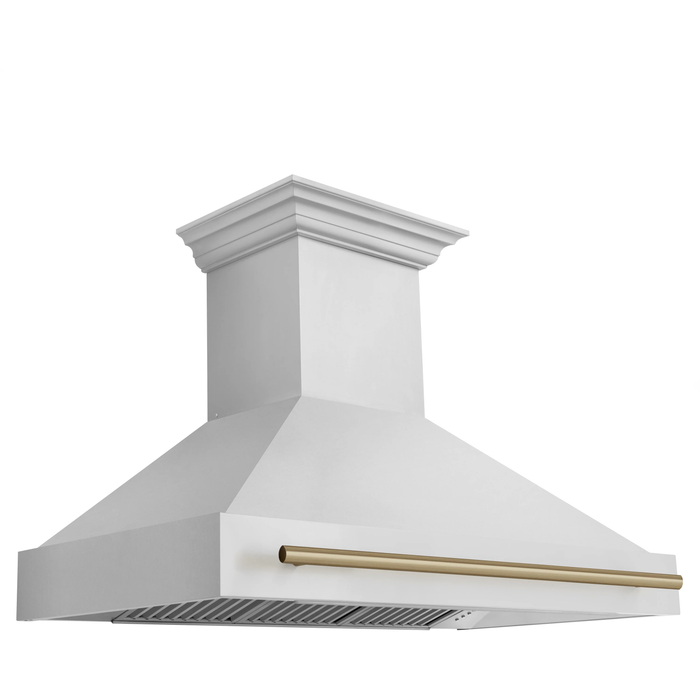 ZLINE 48 Inch Autograph Edition Stainless Steel Range Hood with Champagne Bronze Handle 8654STZ-48-CB