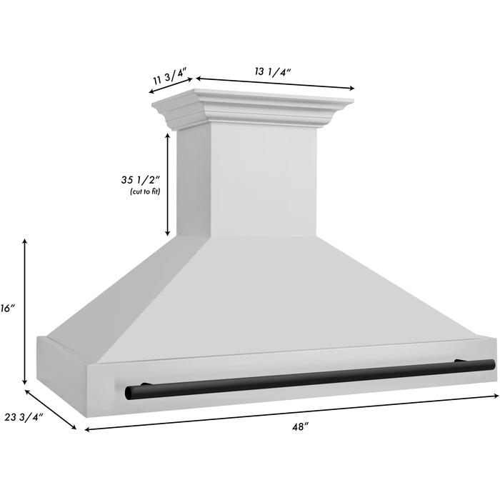 ZLINE 48 Inch Autograph Edition Stainless Steel Range Hood with Matte Black Handle 8654STZ-48-MB