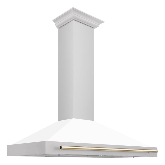 ZLINE 48 Inch Autograph Edition Stainless Steel Range Hood with White Matte Shell and Gold Handle, KB4STZ-WM48-G