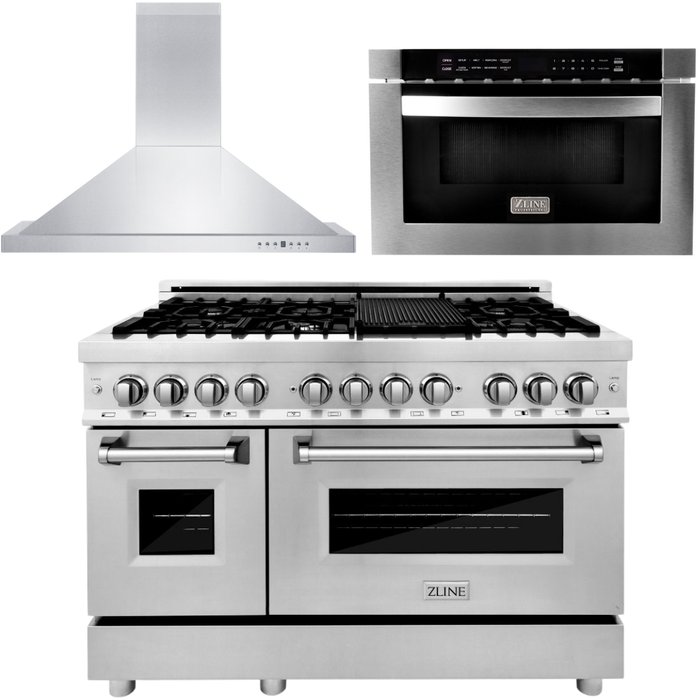 ZLINE 48 Range, 48 Range Hood and Microwave Drawer Appliance Package