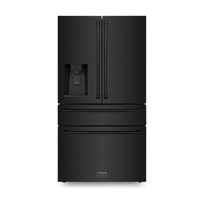 ZLINE 5-Piece Appliance Package - 30-Inch Gas Range with Brass Burners, Refrigerator with Water Dispenser, Convertible Wall Mount Hood, Microwave Drawer, and 3-Rack Dishwasher in Black Stainless Steel (5KPRW-RGBRH30-MWDWV)