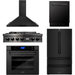 ZLINE 5-Piece Appliance Package - 36 In. Gas Rangetop, Range Hood, Refrigerator, Dishwasher and Wall Oven in Black Stainless Steel, 5KPR-RTBRH36-AWSDWV