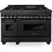 ZLINE 5-Piece Appliance Package - 48 In. Gas Range, Range Hood, Refrigerator, Microwave and Dishwasher in Black Stainless Steel, 5KPR-RGBRH48-MWDWV