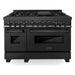 ZLINE 5-Piece Appliance Package - 48-Inch Gas Range, Refrigerator with Water Dispenser, Convertible Wall Mount Hood, Microwave Drawer, and 3-Rack Dishwasher in Black Stainless Steel (5KPRW-RGBRH48-MWDWV)